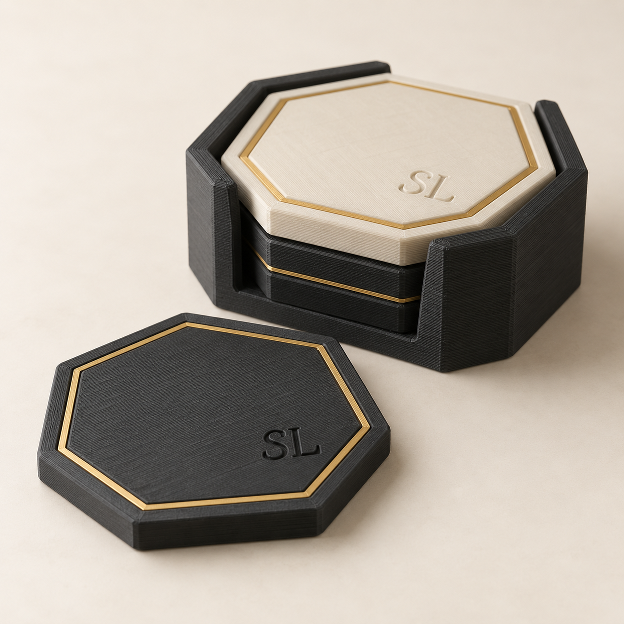 Set di sottobicchieri esagonali 3D con supporto