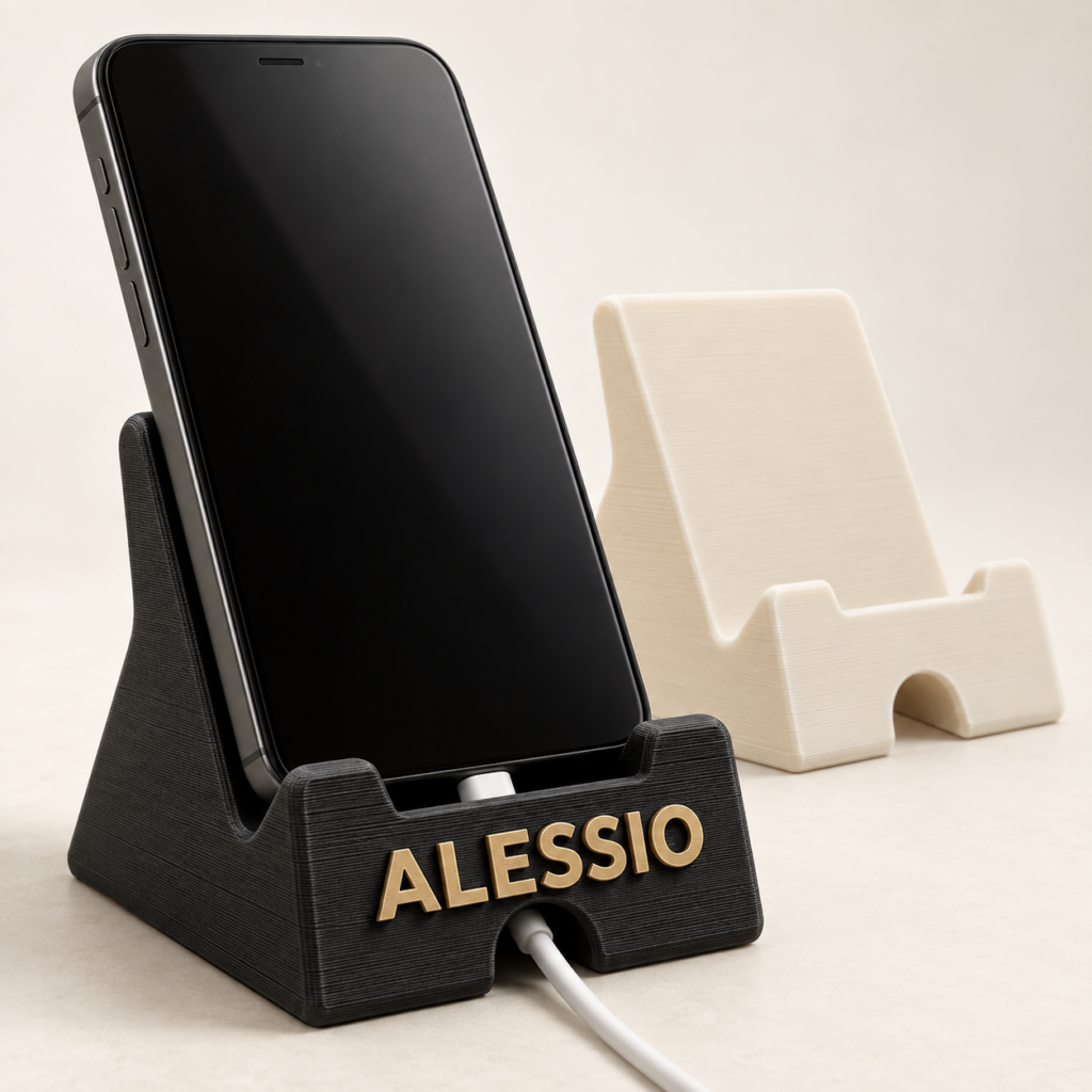 Supporto smartphone 3D personalizzato con nome Alessio