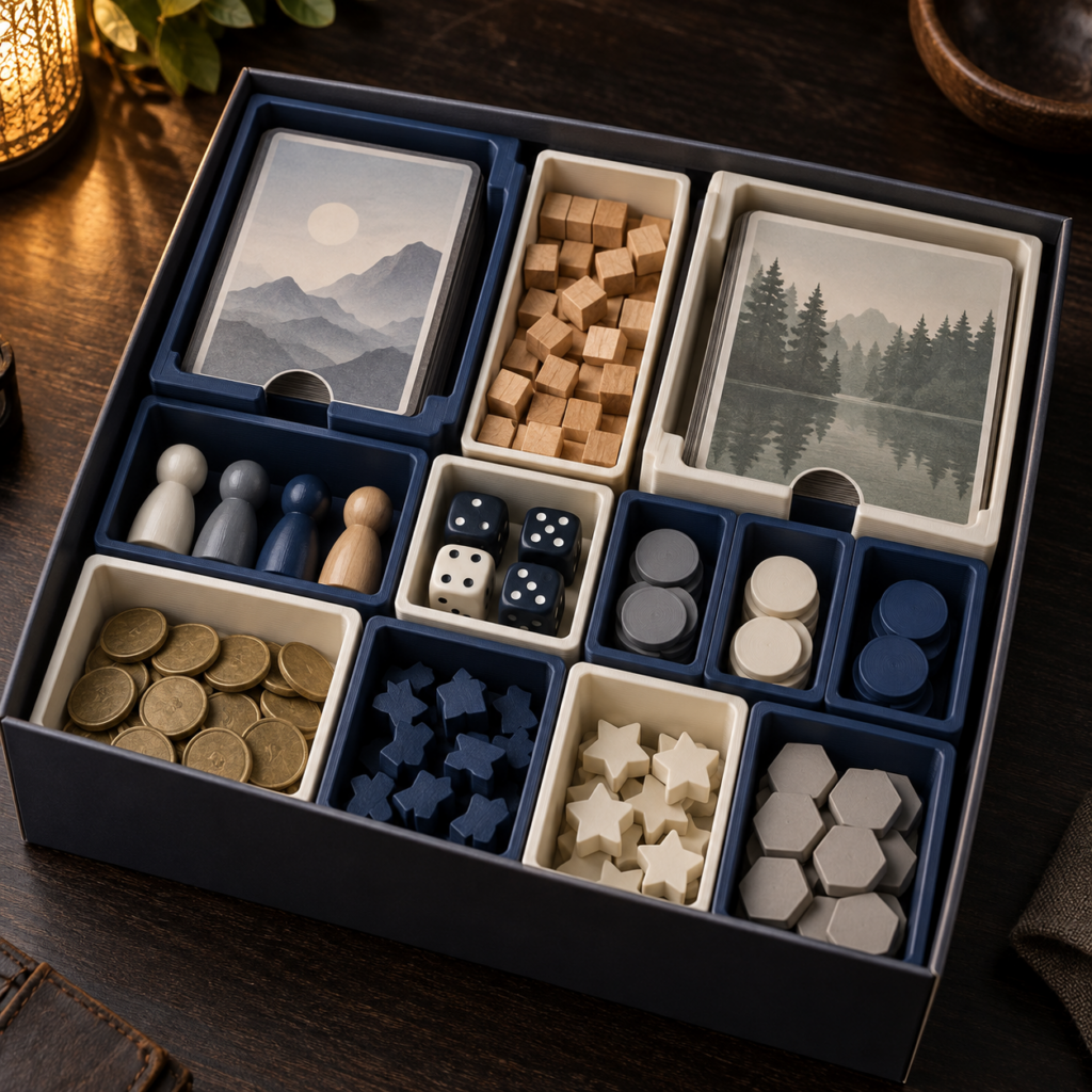 Organizer 3D modulare per giochi da tavolo