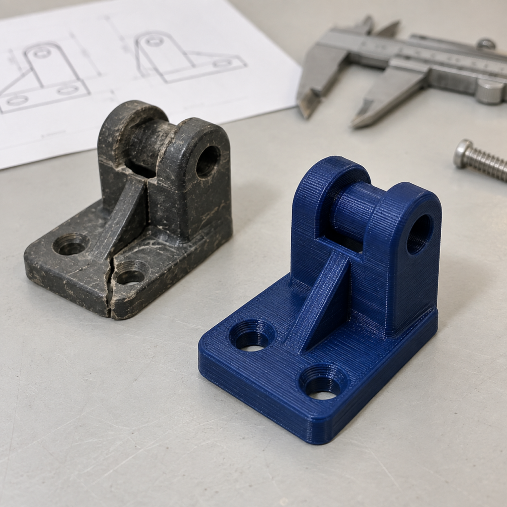 Ricambio 3D su misura affiancato al componente originale
